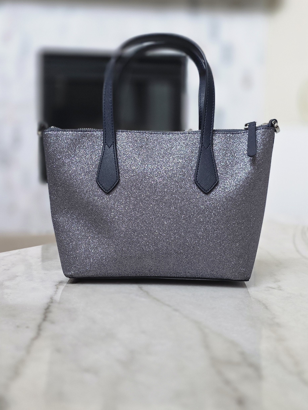Kate Spade New York Joeley Small Satchel Dusk Navy Blue Glitter Crossbody - Picture 8 of 9